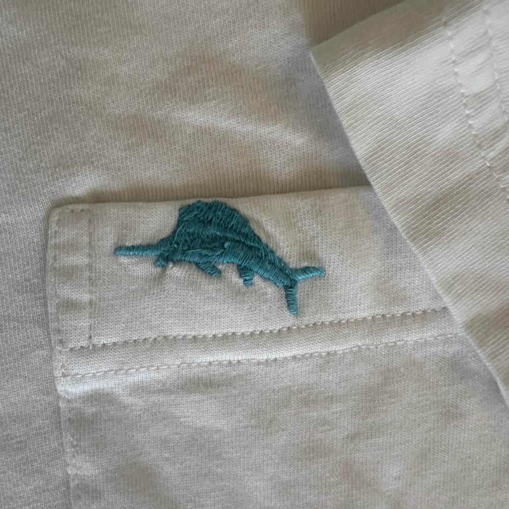 Tommy Bahama Mens XL White Cotton Short Sleeve Pocket T-Shirt Blue Marlin Logo - Picture 4 of 5